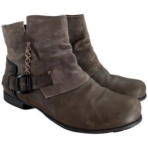 Think! Leather Suede Chelsea Ankle Boots Booties Size 41 US 10 Gray Buckle Punk